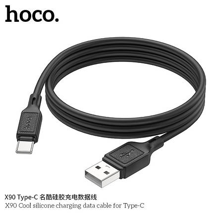 Кабель Hoco X90 Cool silicone charging data cable for Type-C (L=1M),  Black, фото 2