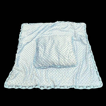 Дитячий набір (плед та подушка) в'язані гачком колір блакитний