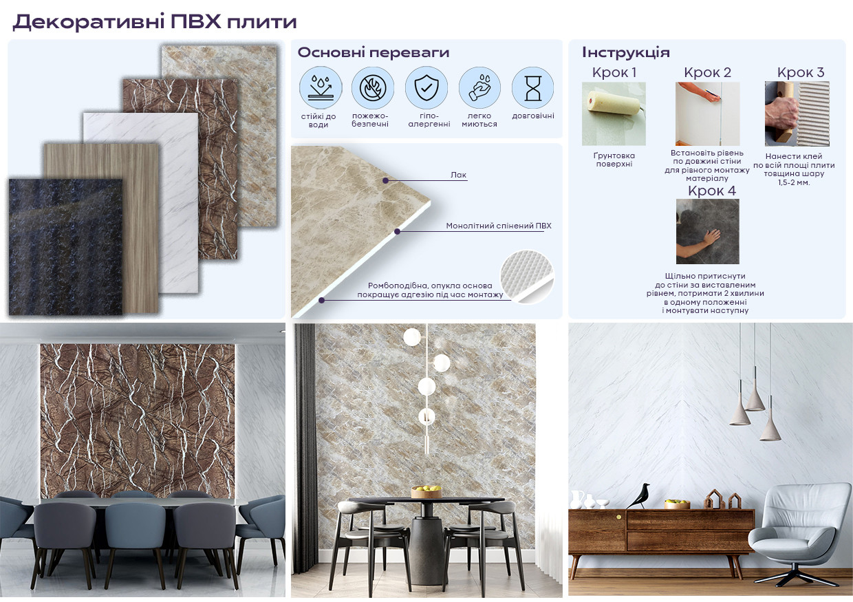 Стильні настінні глянсові ПВХ плити (панелі) / Найкраща якість (каталлог), фото 1