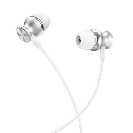 Навушники (провідні) Hoco для M106 Fountain metal universal earphones with microphone 3.5mm Silver, фото 3
