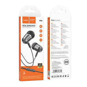 Навушники (дротові) M108 Spring metal universal earphones with mic 3.5 mm, Metal gray