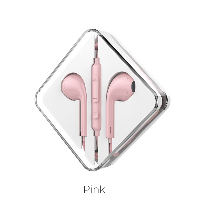 Навушники (дротові) Hoco для M55 Memory sound wire control earphones with mic 3.5 mm Pink