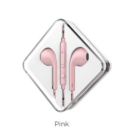 Навушники (дротові) Hoco для M55 Memory sound wire control earphones with mic 3.5 mm Pink, фото 1