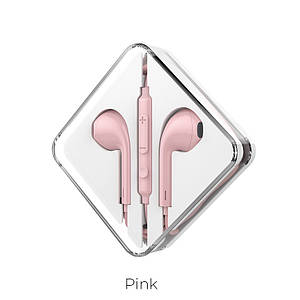 Навушники (дротові) M55 Memory sound wire control earphones with mic 3.5 mm, Pink