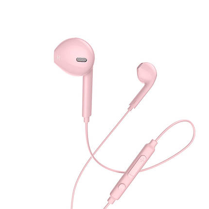Навушники (дротові) Hoco для M55 Memory sound wire control earphones with mic 3.5 mm Pink, фото 3