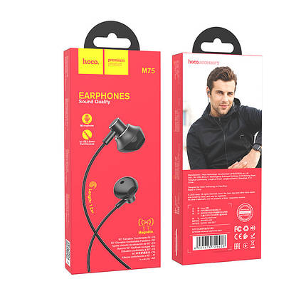 Навушники (дротові) Hoco для M75 Belle Universal earphones 3.5 mm Black, фото 3