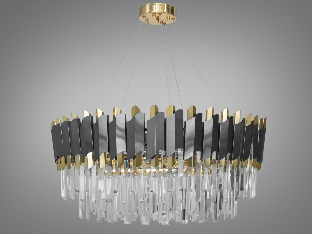 Сучасна кришталева золота люстра з чорним на 15 ламп Е14 80x90 см