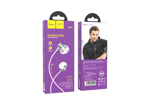 Навушники (дротові) Hoco для M75 Belle Universal earphones 3.5mm Silver, фото 3
