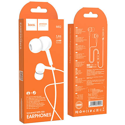 Навушники (дротові) Hoco для M82 La musique universal earphones with mic 3.5 mm White, фото 4