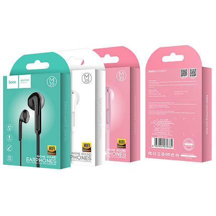 Навушники (дротові) Hoco для M39 Rhyme sound earphones with microphone 3.5 mm Pink, фото 4