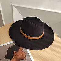 Шляпа Федора унисекс с широкими полями 9,5 см и ремешком LUCKY черная