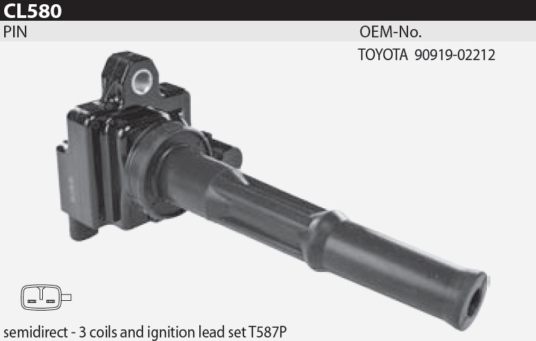 Котушка запалювання Tesla CL 580 для TOYOTA 4 Runner 3.4, Land Cruiser 90 3.4 i 24V, (двигун 5VZ-FE), 90919-02212