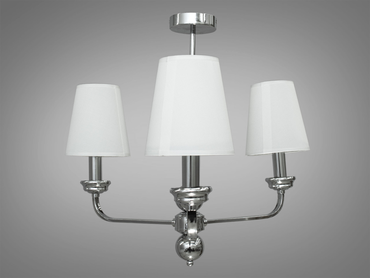 Люстра хромована з білими тканинними абажурами на 3 лампи Е14 55x53 см