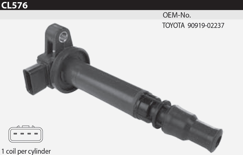 Котушка запалювання Tesla CL 576 для TOYOTA Hiace IV, Land Cruiser 2.7 (двигун 3RZ-FE), 90919-02237
