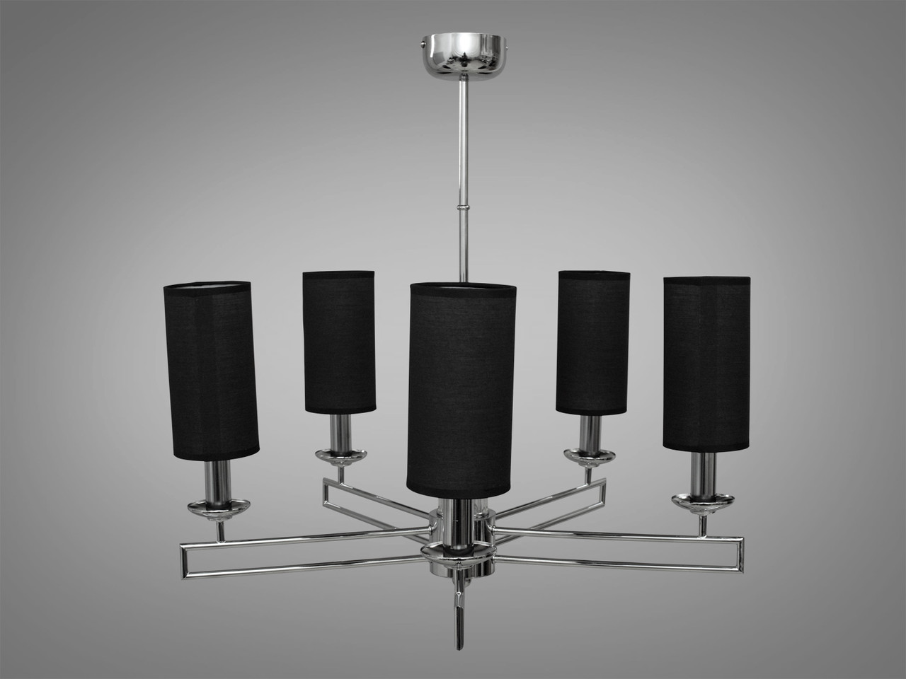 Хромована люстра з чорними абажурами на 5 ламп Е14 65x65 см