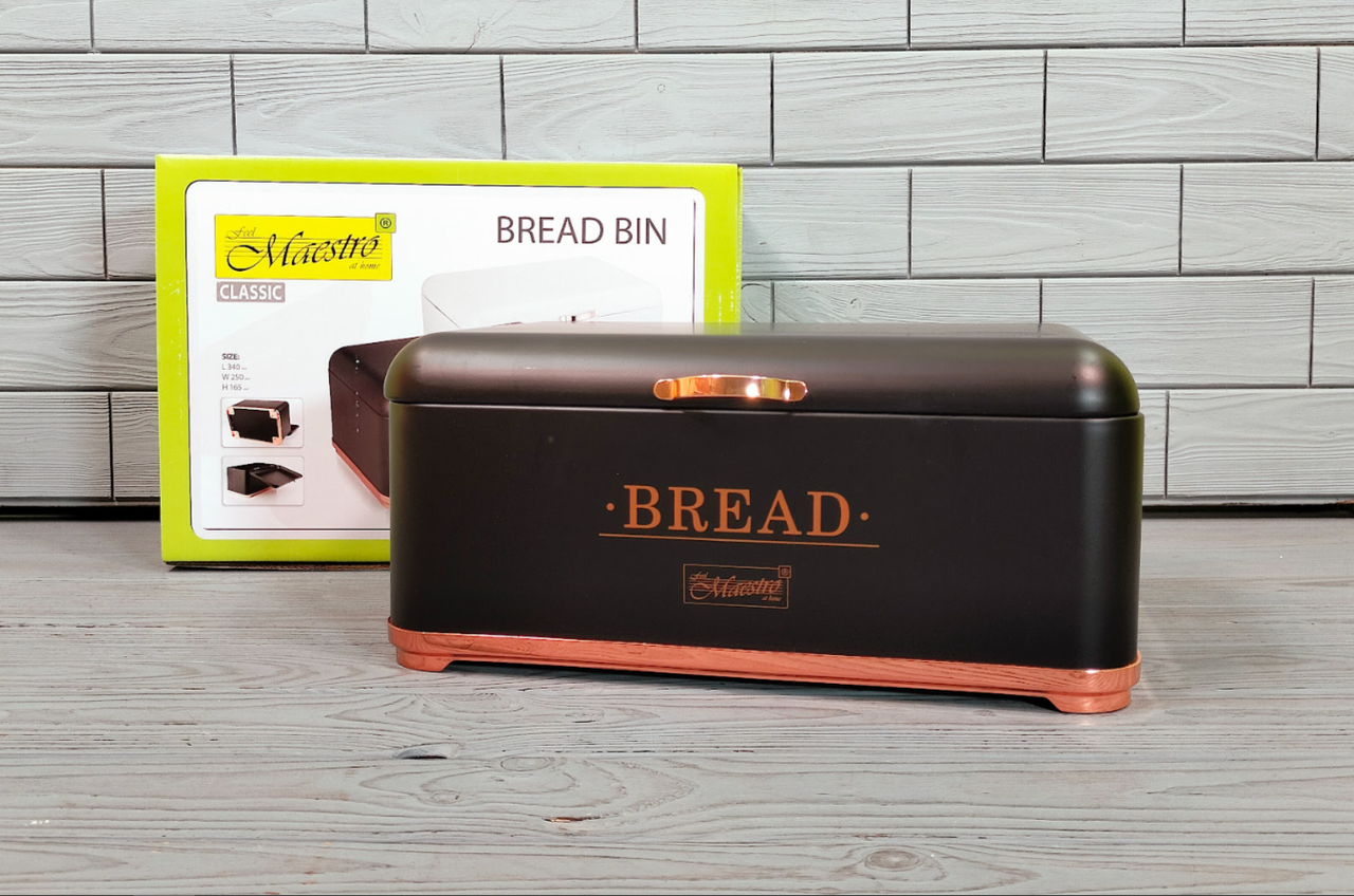 Хлібниця з неіржавкої сталі з відкидною кришкою Maestro MR-1677-CU-BL / Хлібниця на кухню