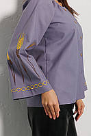 Жіноча вишиванка світло-фіолетова з колосками гладдю на рукавах