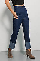 Женские джинсы темно-синие с высокими отворотами внизу