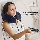 Подушка ортопедична для подорожей Royal Rest Memory Foam Синя 28х25х13 см Синя подушка для голови в літак, фото 4