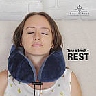 Подушка ортопедична для подорожей Royal Rest Memory Foam Синя 28х25х13 см Синя подушка для голови в літак, фото 5