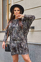 Жіноча леопардова сукня з трикотажу травка зі вставкою мережива на спині з 50 по 56 розмір, фото 3