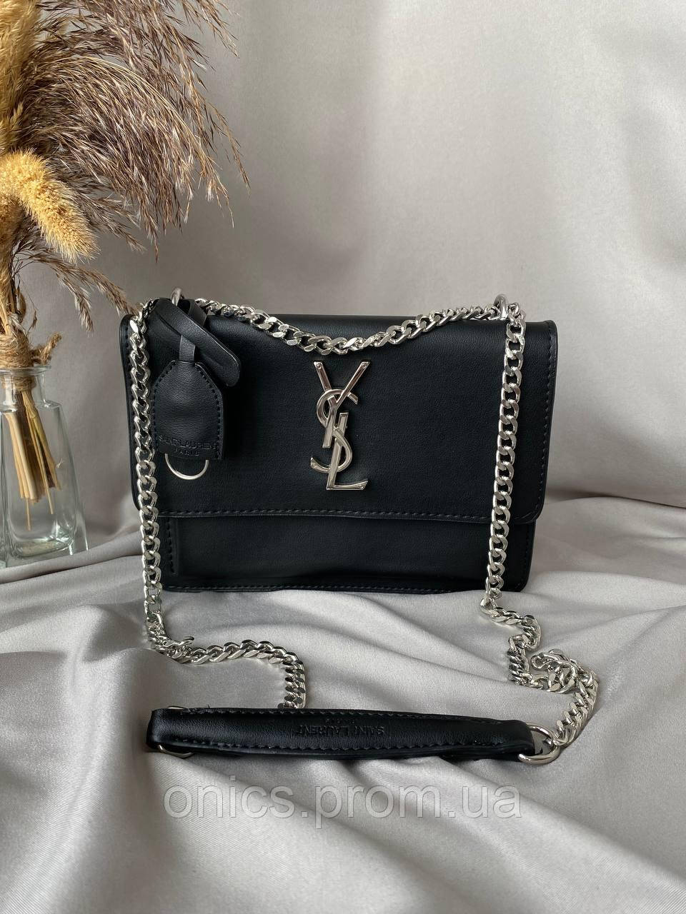 Yves Saint Laurent Black Silver 22x16x6 женские сумочки и клатчи хорошее качество - фото 1 - id-p1982556384