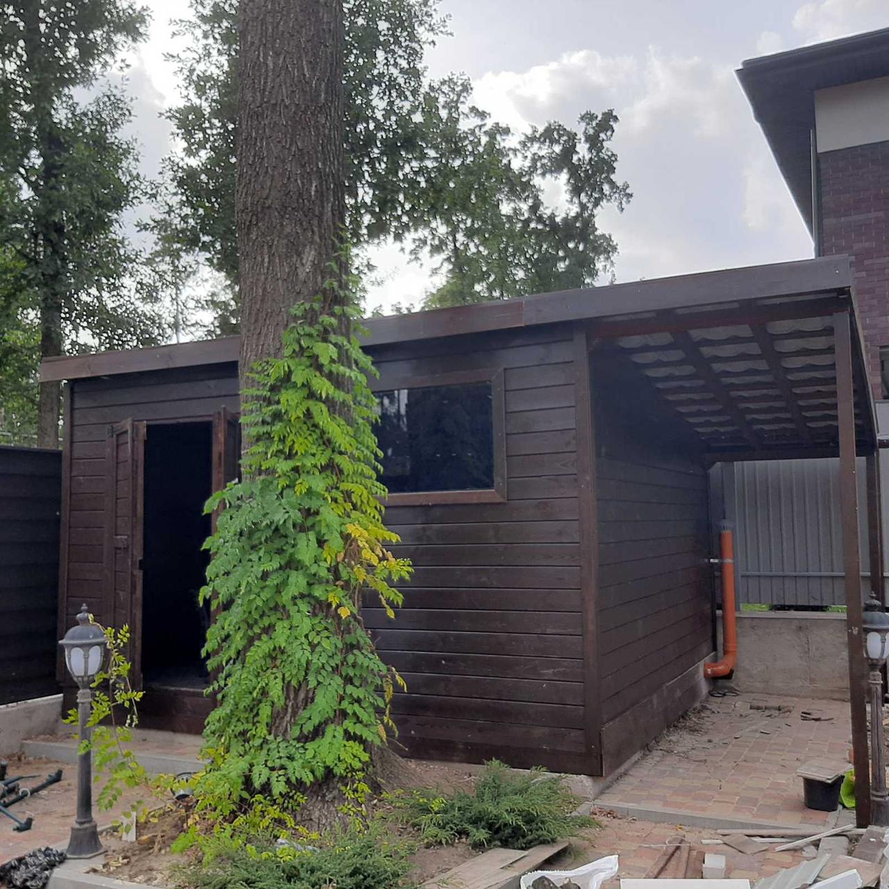 Дерев'яний хозблок із дровітнею-навісом 15м2 (3*4+3*1) | Сарай з дерева, дровниця під ключ, фото 1