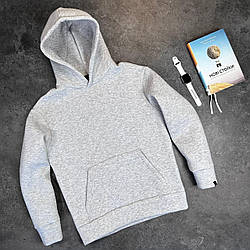 Кофта жіноча зимова на флісі толстовка утеплена худі чоловіче сіре меланж 008