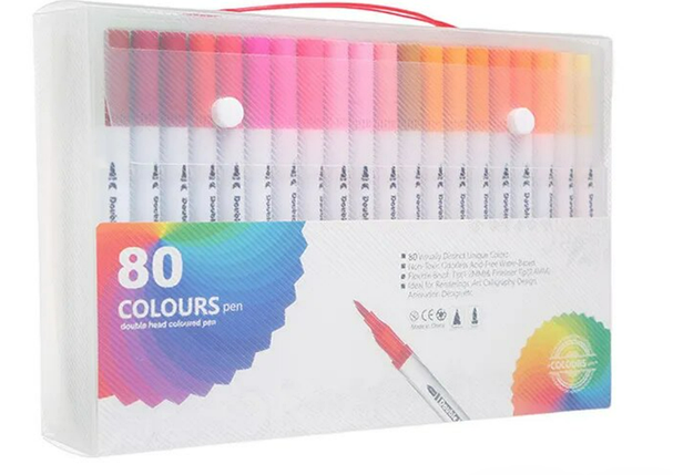 Профісійний набір маркерів-лінерів і маркерів-пензів " з м'якою головкою на водній основі 80 шт., фото 1