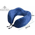Подушка ортопедична для подорожей Royal Rest Memory Foam Синій 28х27х12 см Зручна подушка для літака, фото 3