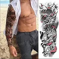 Крутая временная татуировка тату рукав 48*17 см "Дракон стихия"