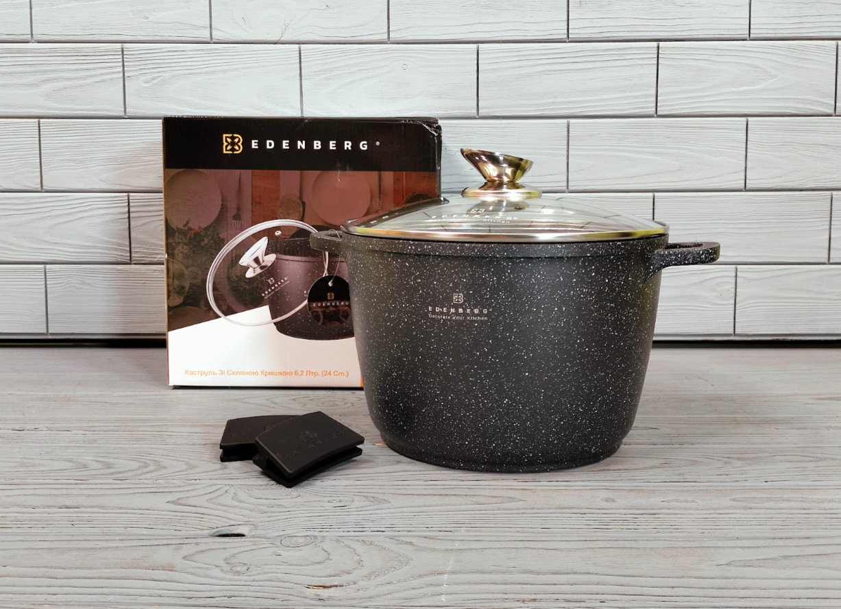 Глибока каструля — казан 6,8л / 24см Edenberg EB-1171 з мармуровим антипригарним покриттям і кришкою, фото 1