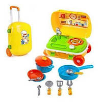 Кухня с набором посуды ТехноК 6078 в чемодане плита мойка кастрюля тарелки приборы пластик детская игрушка
