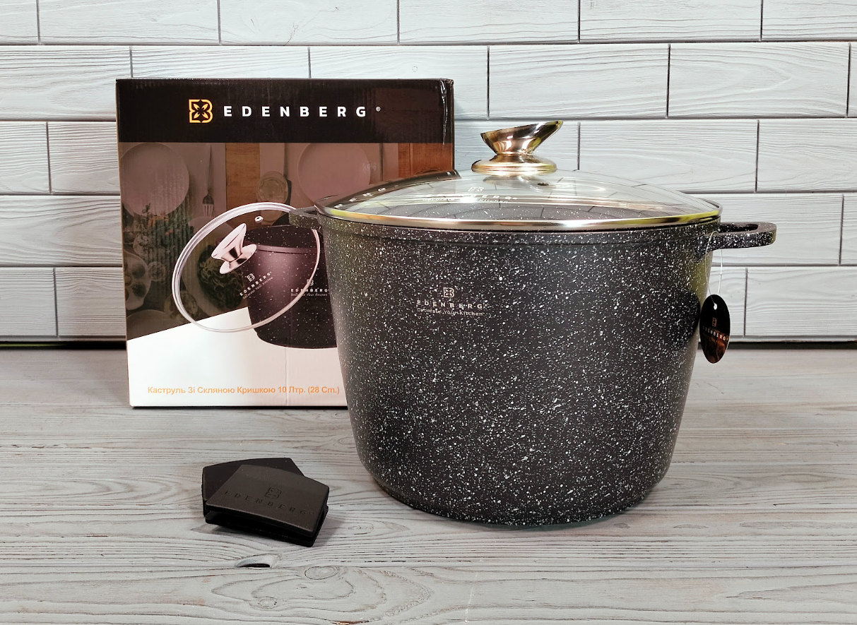 Глибока каструля — казан 10л / 28 см Edenberg EB-1172 з мармуровим антипригарним покриттям і кришкою, фото 1