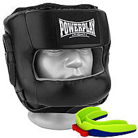 Боксерский шлем тренировочный PowerPlay 3067 с бампером PU + Amara Черный XL (капа в комплекте)