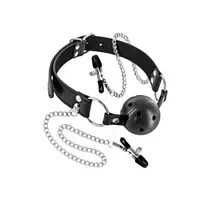 БДСМ Кляп для рольових ігор із затискачами для сосків