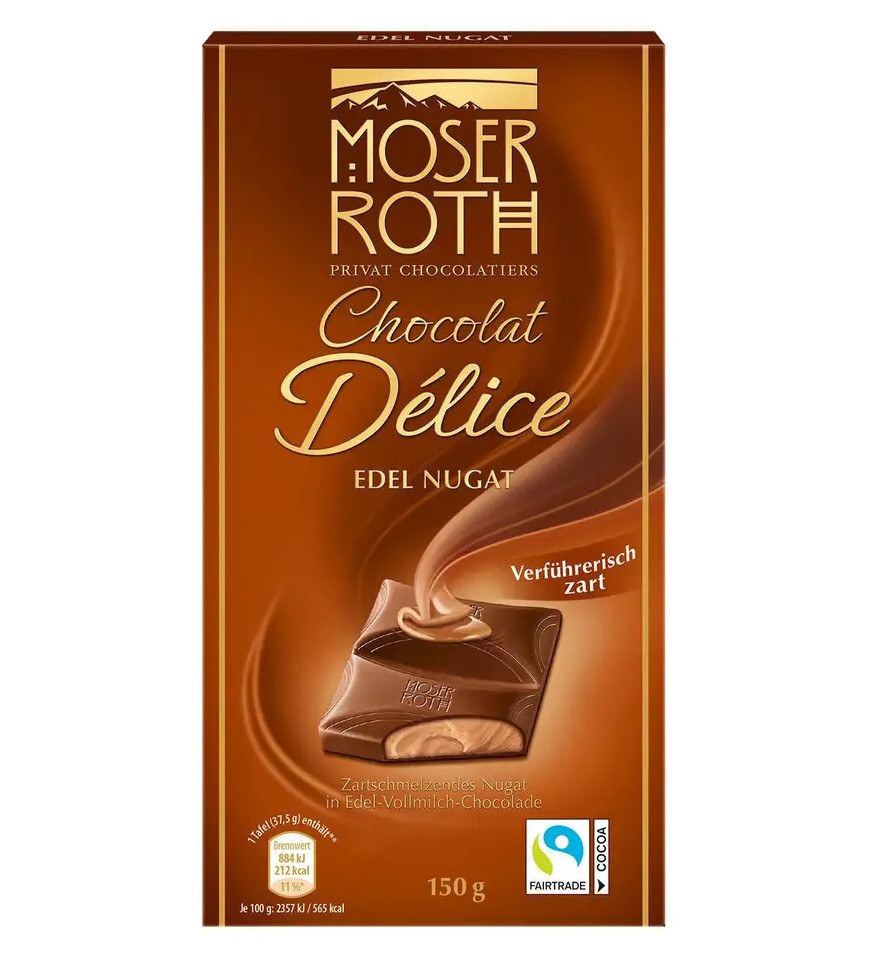 Шоколад Молочний Moser Roth Chocolat Delice Praline Edel Nugat 150 г Німеччина