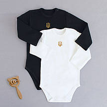 Чорне боді з золотою вишивкою Тризуб унісекс подарунковий патріотичний стиль для немовляти 62–92, фото 3
