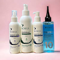 Набор SOIKA 4 в 1: шампунь, бальзам, спрей-термозащита, зеркальная вода, реконструкция и увлажнение.