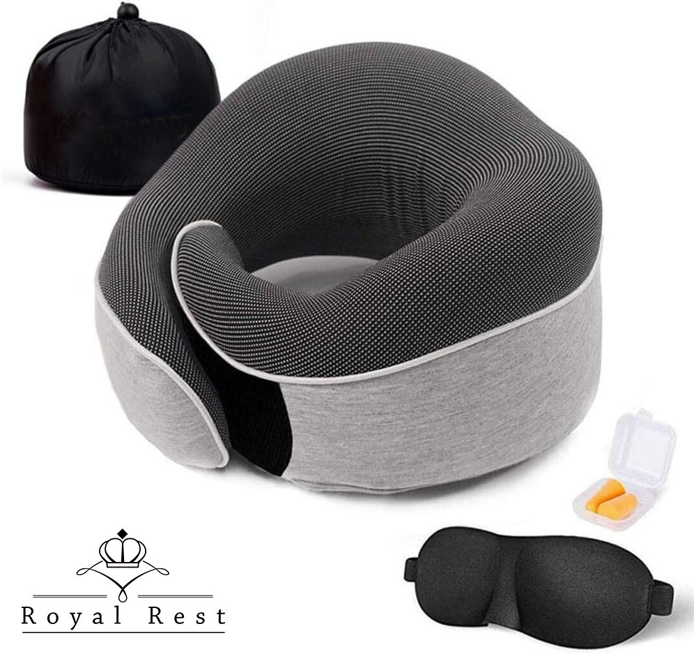 Подушка ортопедична для подорожей Royal Rest Memory Foam Сірий 28х27х12 см Шийна подушка для подорожей, фото 1