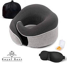 Подушка ортопедична для подорожей Royal Rest Memory Foam Сірий 28х27х12 см Подушка для подорожей