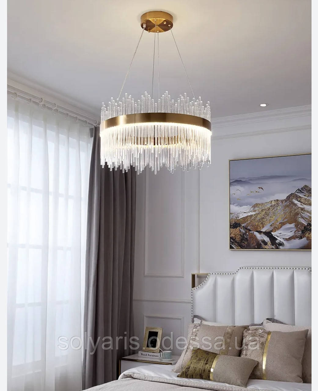 Підвісна кришталева світлодіодна люстра на кухню,130 Вт, бронза (50 см), фото 1