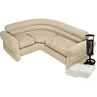 Надувний диван Intex 68575-2, 257 х 203 х 76 см, з подушками та ручним насосом. Кутовий диван топ