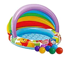 Дитячий надувний басейн Intex 57424-1 «Вінні Пух», 102 х 69 см, з навісом, з кульками 10 шт топ