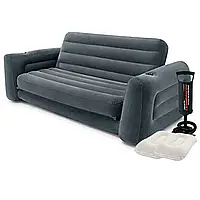 Надувний диван Intex 66552-2, 203 х 224 х 66 см, з подушкам та ручним насосом. Флокований диван трансформер 2 в 1 топ