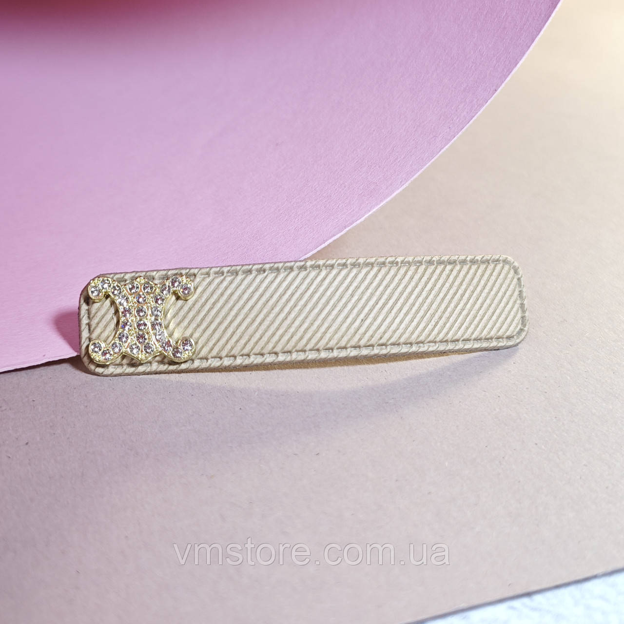 Заколка хлопушка тик так, заколка со стразами, бежевая, фото 1