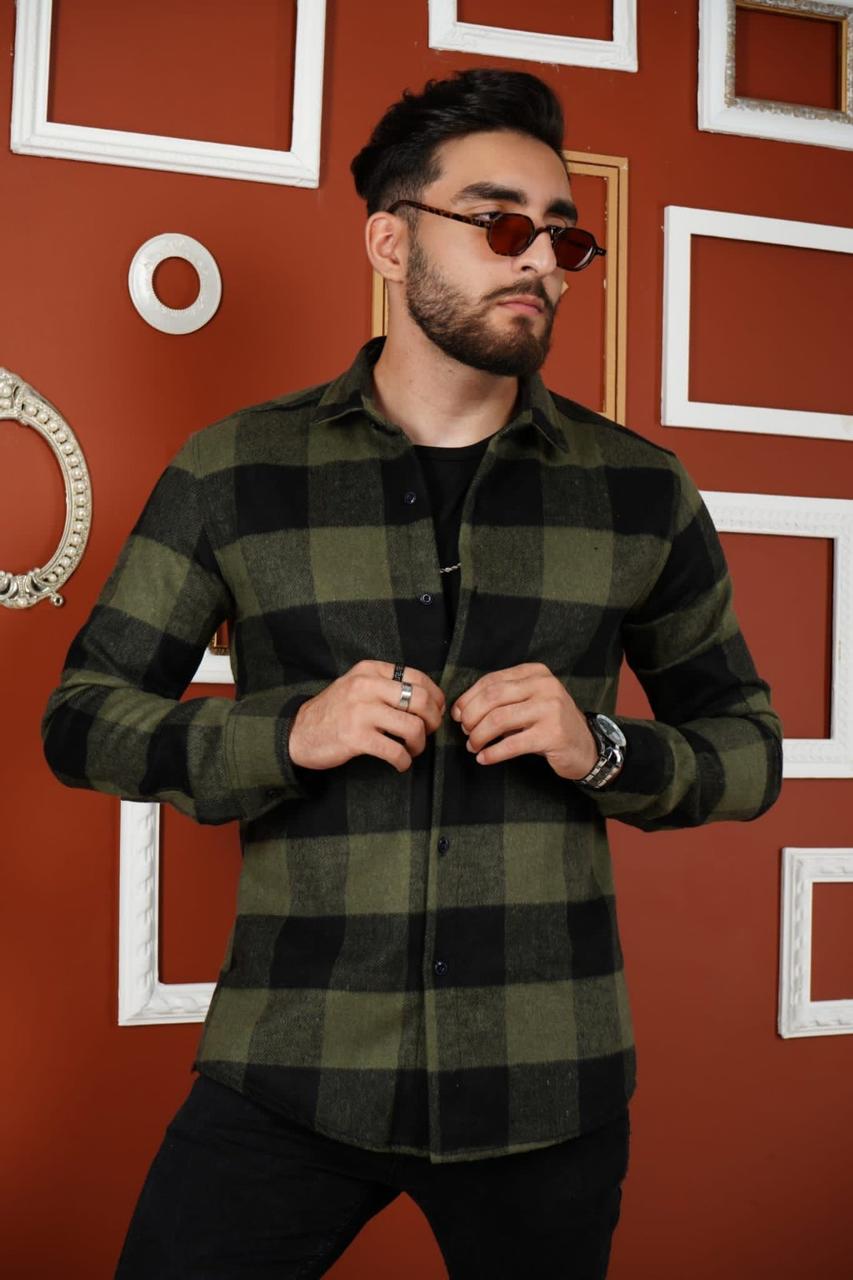 Чоловіча сорочка утеплена хакі клітинка Туреччина 56212 M, фото 1