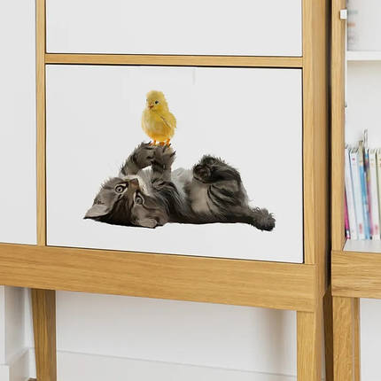 Наклейка на стіну Котик і курча (лист 27 х 39 см) Б449, фото 1