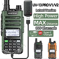 РАЦИЯ BAOFENG UV-13 PRO V2 GREEN 10 ВТ улучшенная батарея, чорний, тип-С зарядка