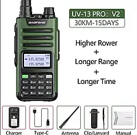 РАЦІЯ BAOFENG UV-13 PRO V2 GREEN 10 ВТ поліпшена батарея, чорний, тип З заряджання